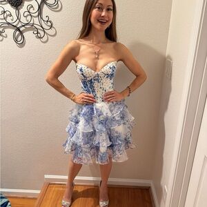 Strapless Blue and White Dress